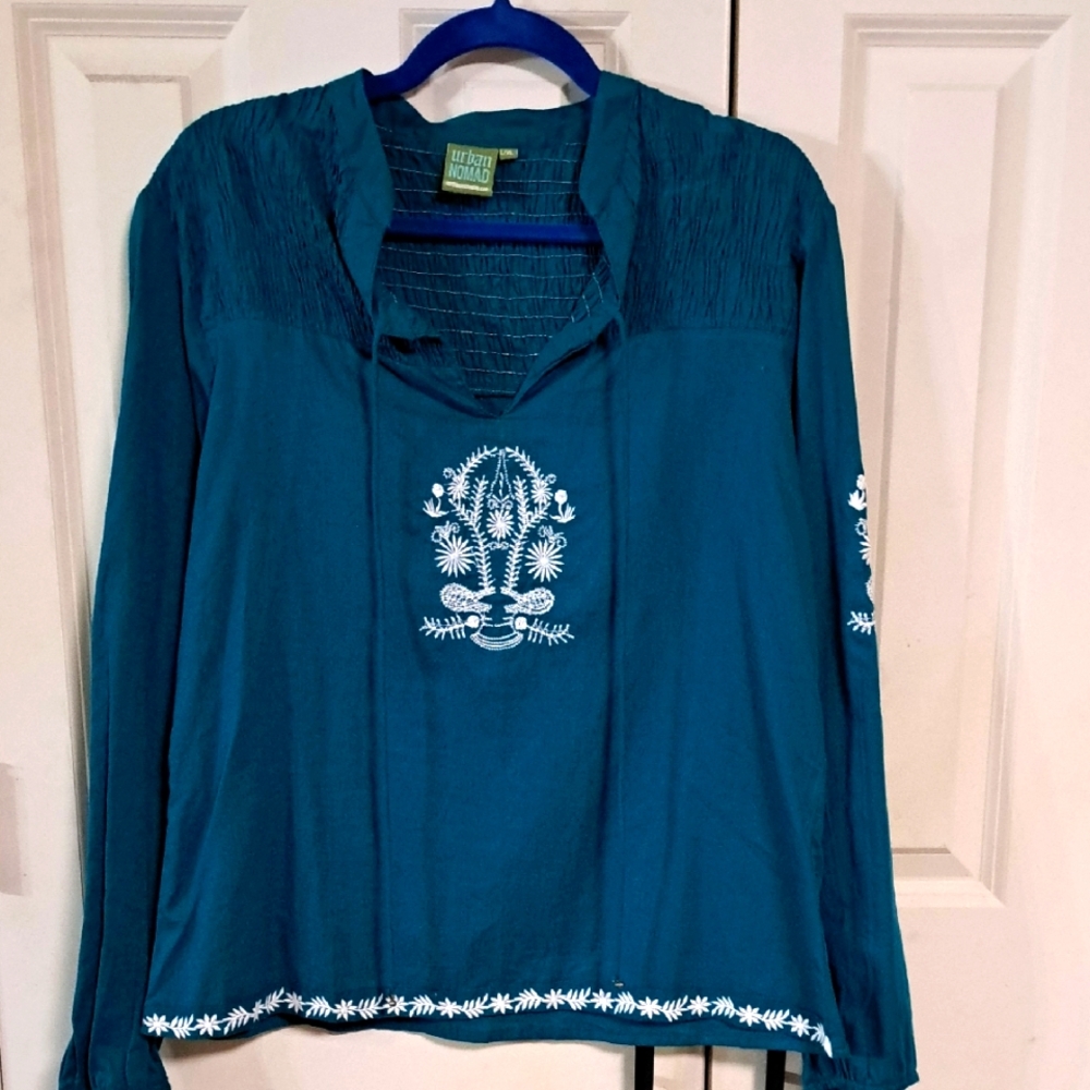 Urban Nomad Teal Embroidered Women Top